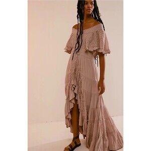 Free People Dancing On Air Maxi Dress Small Blush Paile Pink Flowy Bohemian NWOT